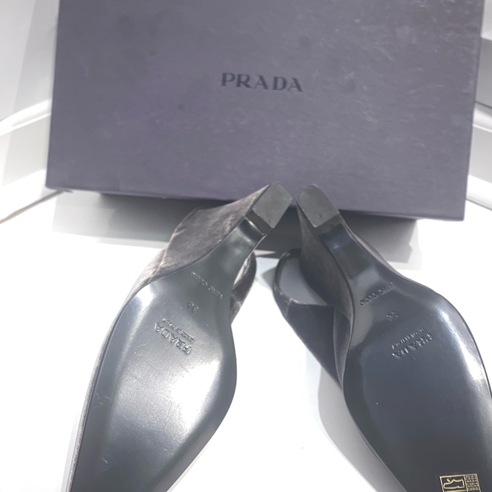 Prada Vintage Velvet Wedge Slingbacks in Graphite Grey - Picture 6 of 13